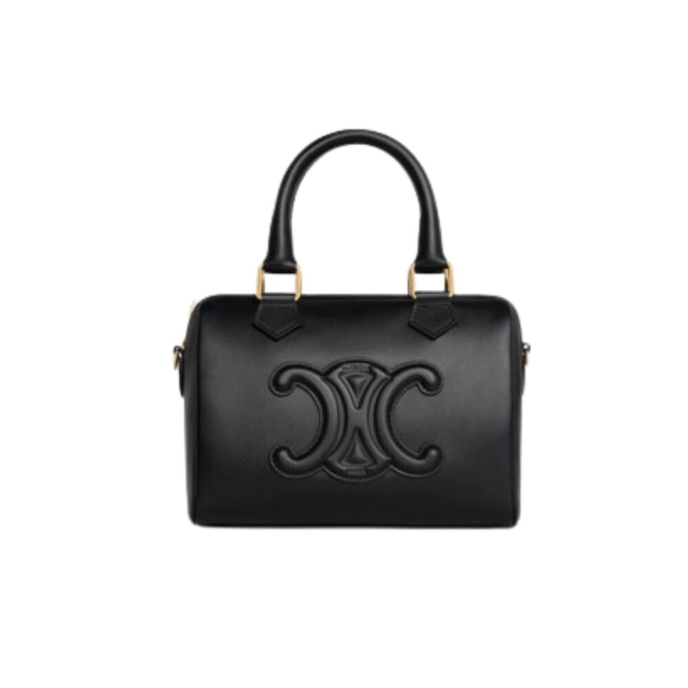 CELINE SMALL TRIOMPHE LEATHER BOSTON BAG IN SMOOTH CALFSKIN BLACK 19CM 113773DU3 38NO