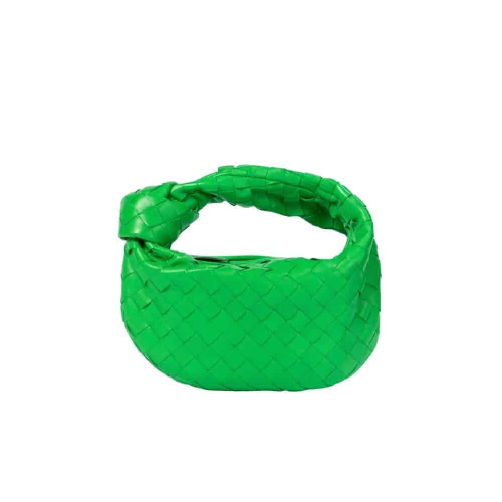 BOTTEGA VENETA JODIE INTRECCIATO LEATHER HANDLE BAG GREEN 27CM