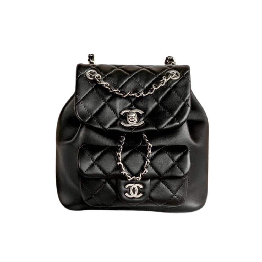 CHANEL DUMA MATELASSE LEATHER CHAIN BACKPACK BLACK 20CM