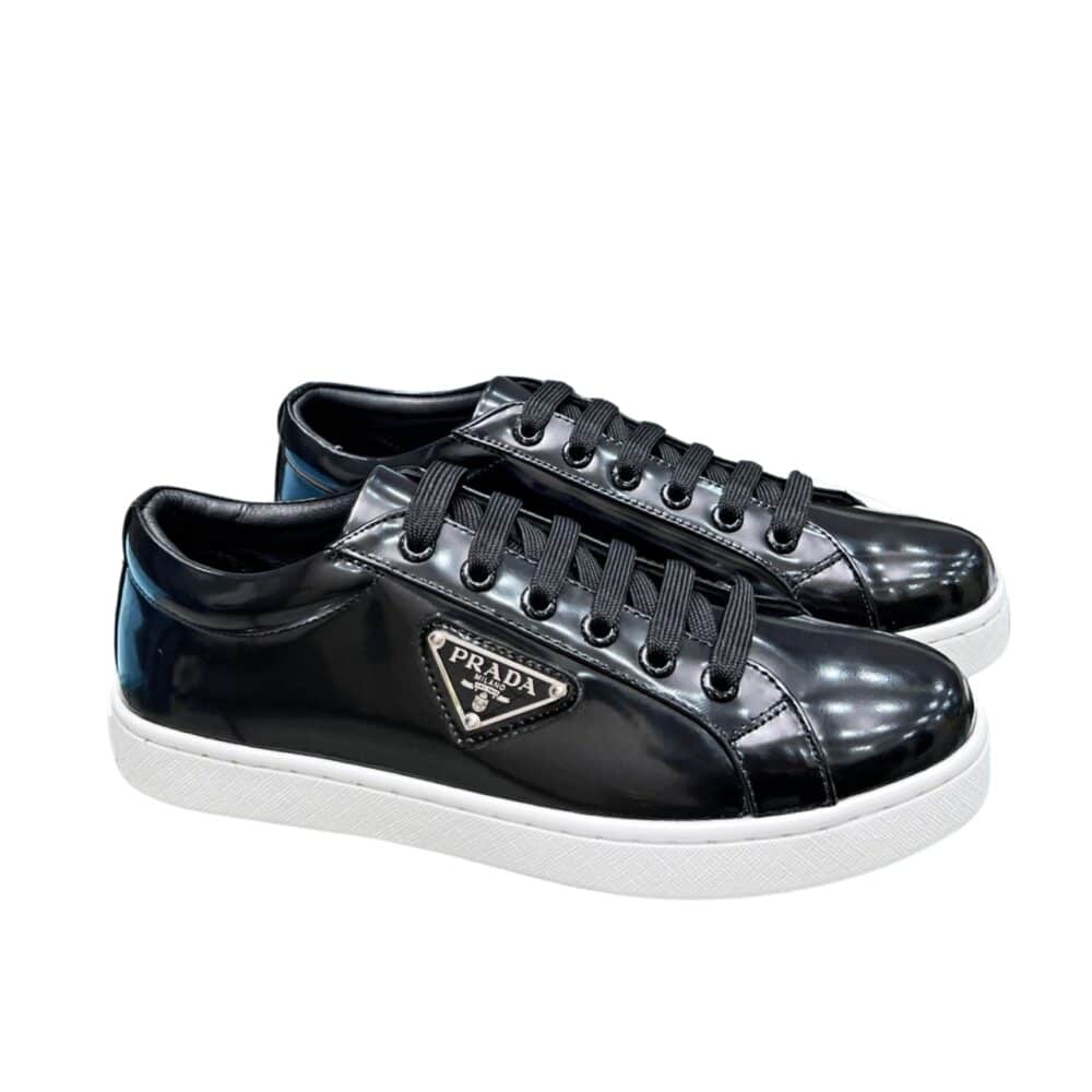 PRADA DOWNTOWN BRUSHED LEATHER SNEAKER IN BLACK 1E904M B4L F0967 F 030