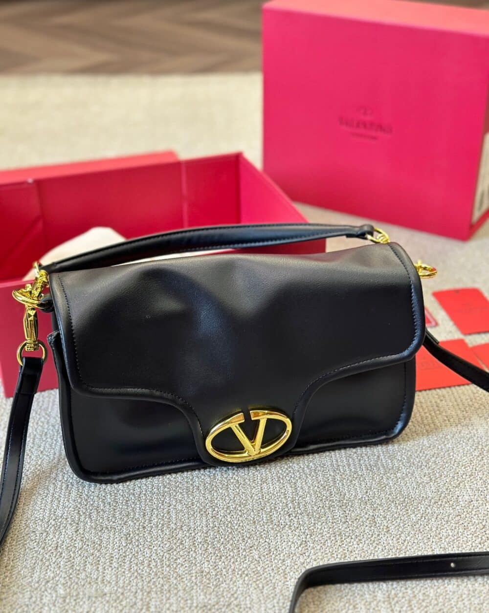 Alternative view of VALENTINO GARAVANI VLOGO 1960 NAPPA LEATHER SHOULDER BAG BLACK 28CM 4W0B0N48ZFJ 0NO