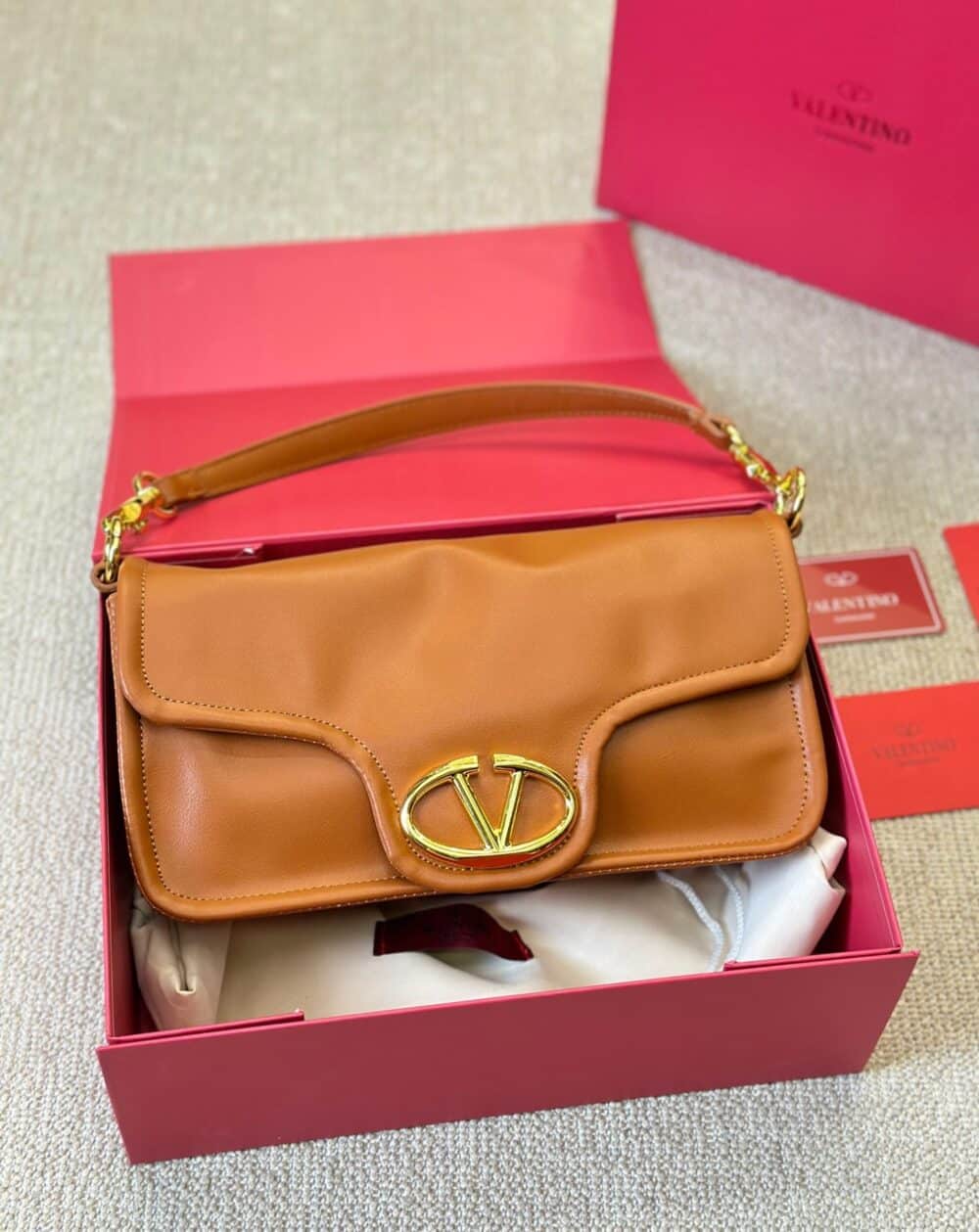 Alternative view of VALENTINO GARAVANI VLOGO 1960 NAPPA LEATHER SHOULDER BAG BROWN 28CM