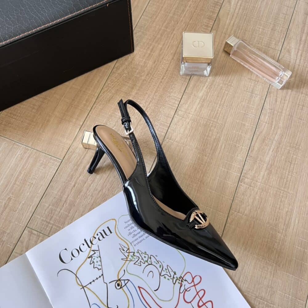 VALENTINO VLOGO SHINY LEATHER LEATHER HEELS IN BLACK - Image 3