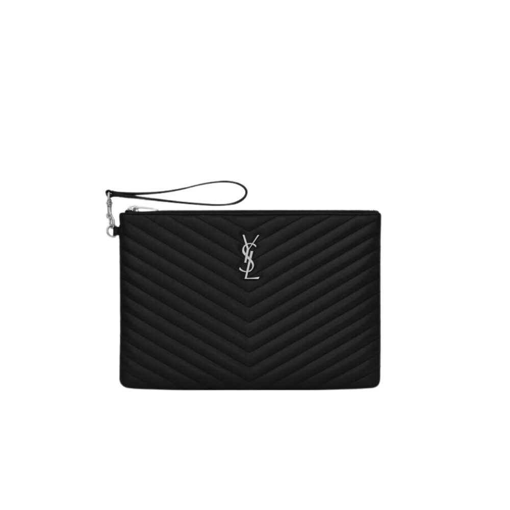 SAINT LAURENT CASSANDRE MATELASSÉ TABLET POUCH IN QUILTED LEATHER BLACK 30CM 559193CWU021000
