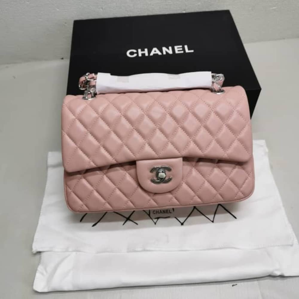 Alternative view of CHANEL CLASSIC DOUBLE FLAP BAG SILVER HARDWARE LIGHT PINK 25CM