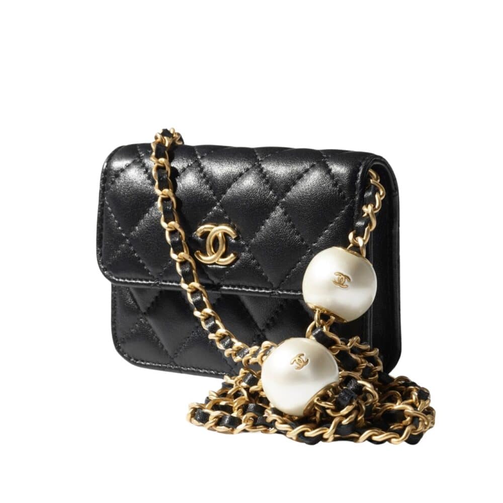 CHANEL CLUTCH WITH STRAP PEARLESCENT BLACK 13CM AP4010 B16719 94305