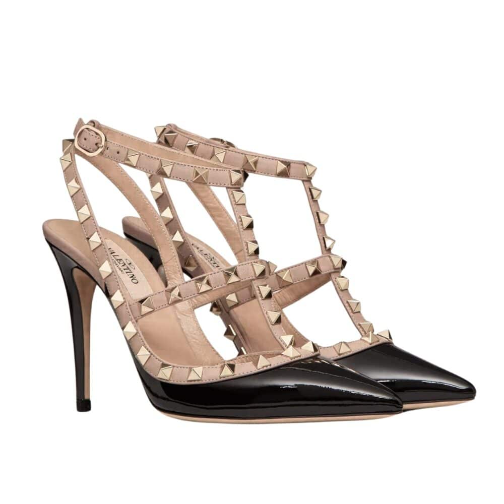 VALENTINO PATENT ROCKSTUD CAGED PUMP BLACK 5W2S0393VNW N91