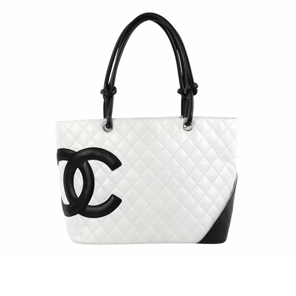 Chanel Cambon Line Large Tote Bag In White And Black 41Cm