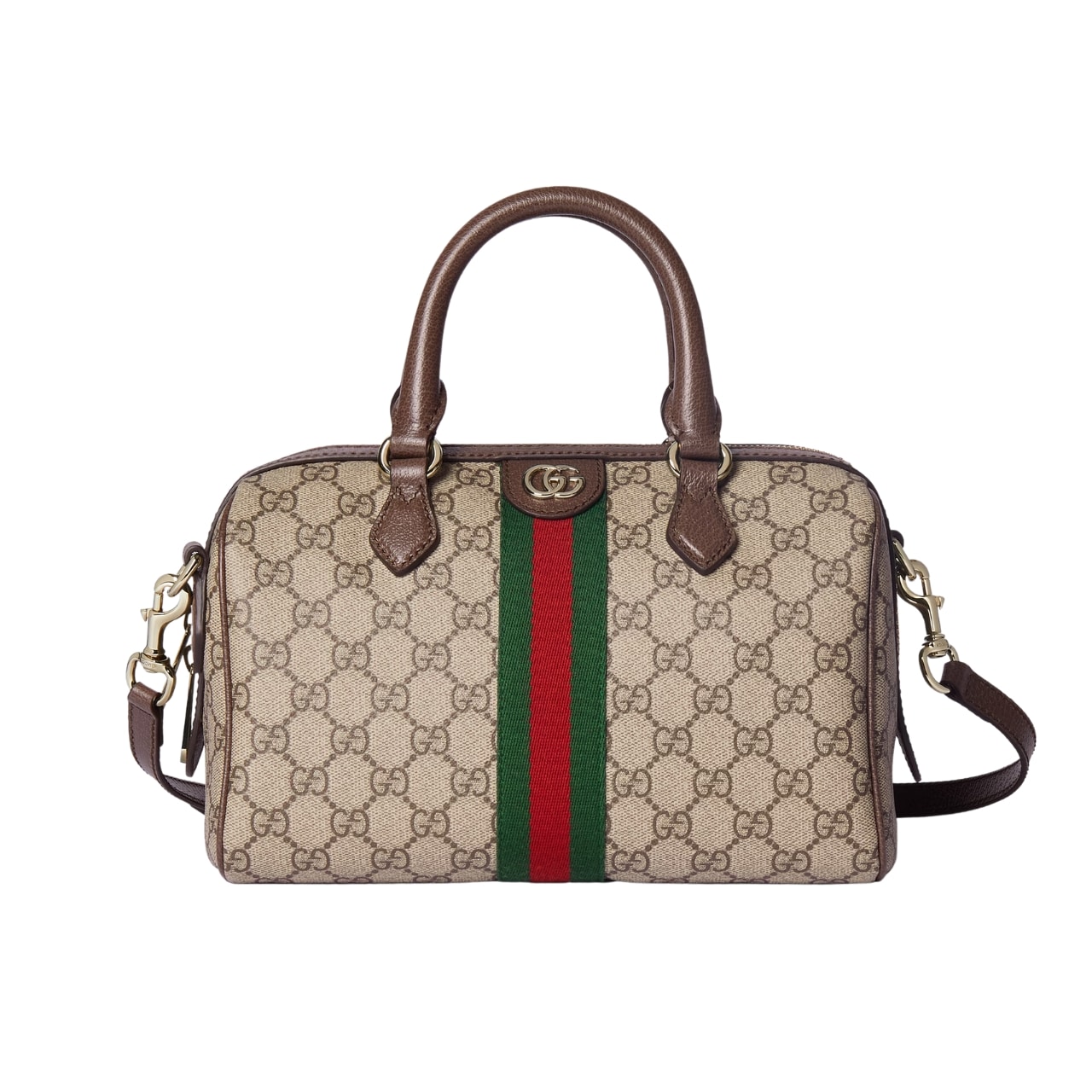 GUCCI OPHIDIA SMALL BOSTON BAG GG MONOGRAM BEIGE AND DARK BROWN 22CM 772053 96IWG 8745
