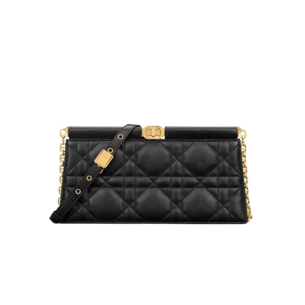 DIOR CARO COLLE NOIRE CLUTCH WITH CHAIN BLACK CANNAGE 28CM S5166UDBBM900