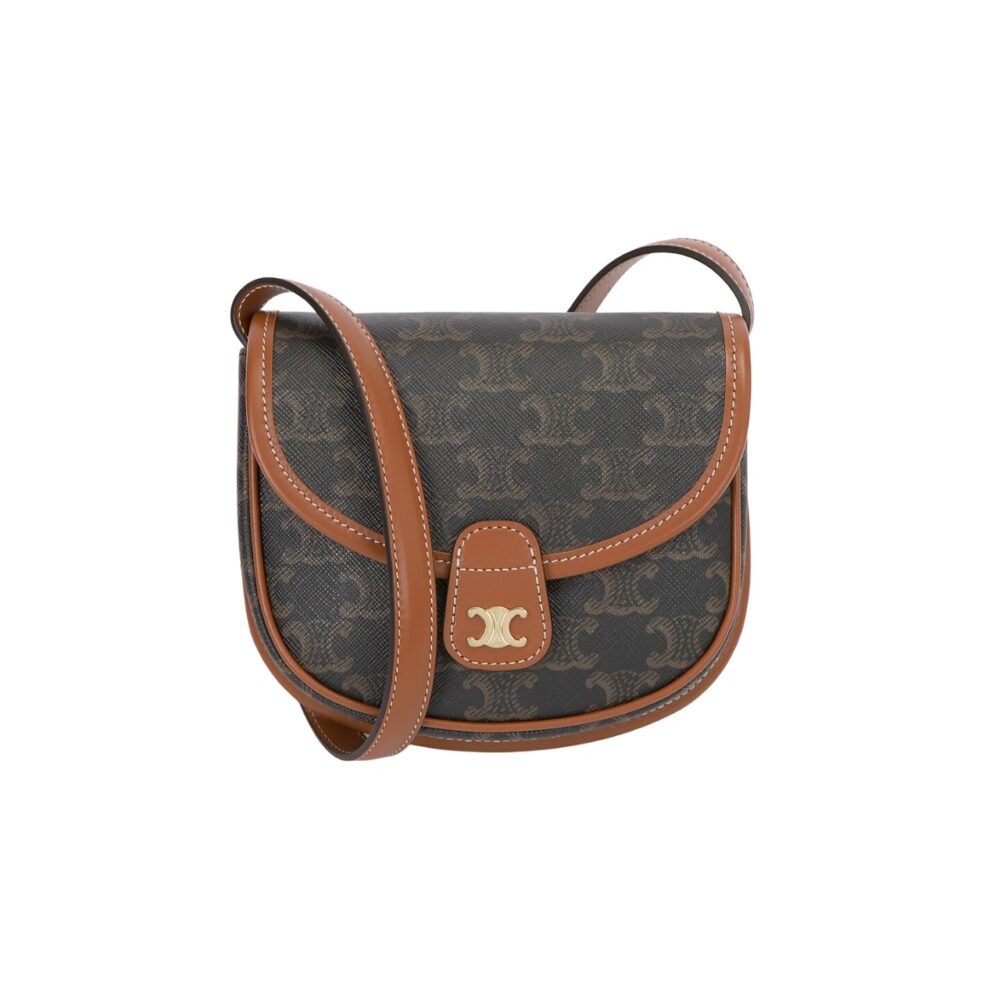 CELINE MINI BESACE IN TRIOMPHE CANVAS AND CALFSKIN TAN 17CM 196702BZJ 04LU