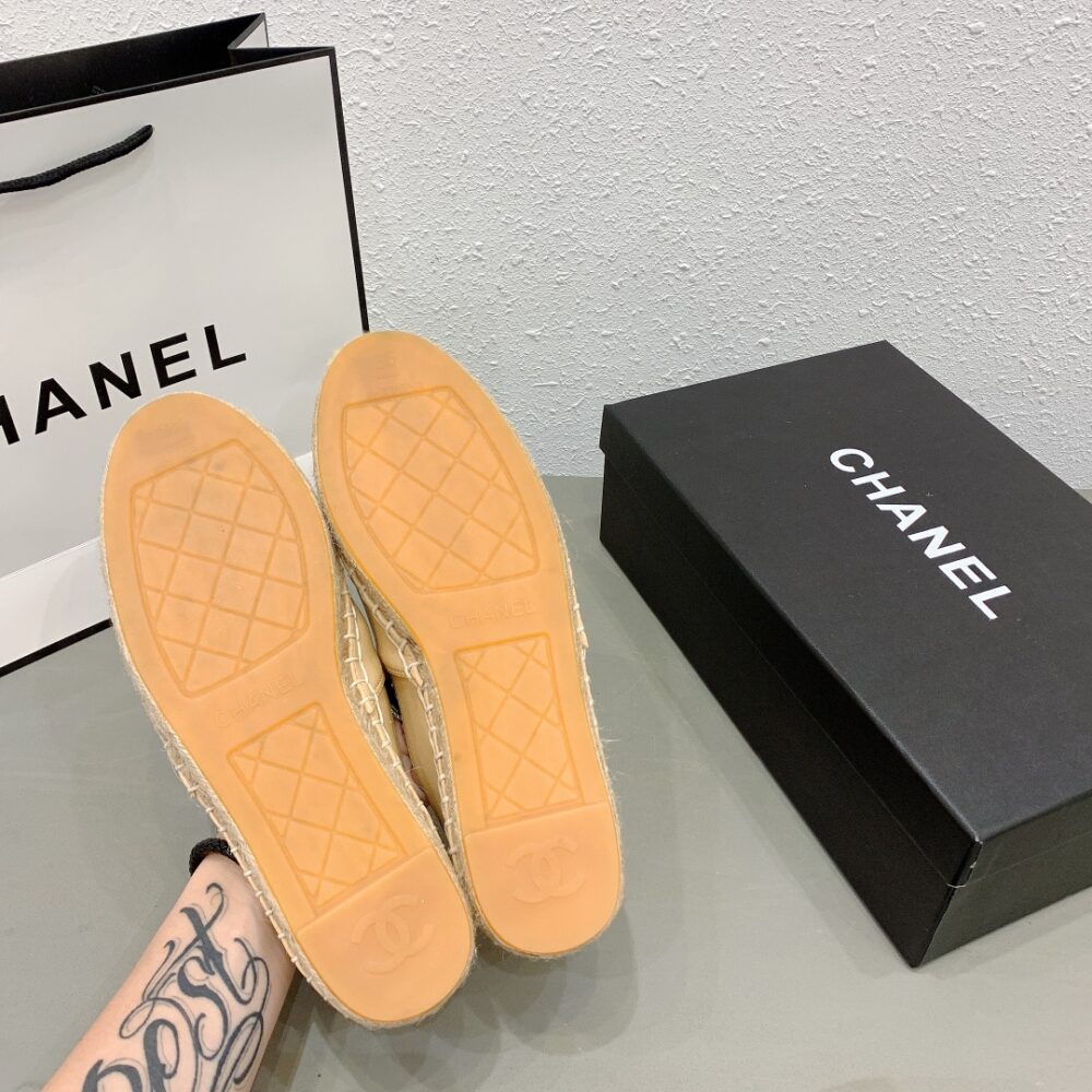 CHANEL CC ESPADRILLES SLIP ON SHEEPSKIN BEIGE BLACK G29762 X01000 C0204 - Image 3
