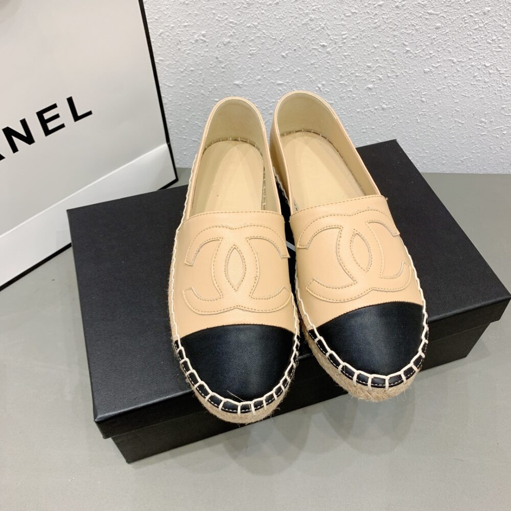 CHANEL CC ESPADRILLES SLIP ON SHEEPSKIN BEIGE BLACK G29762 X01000 C0204 - Image 5