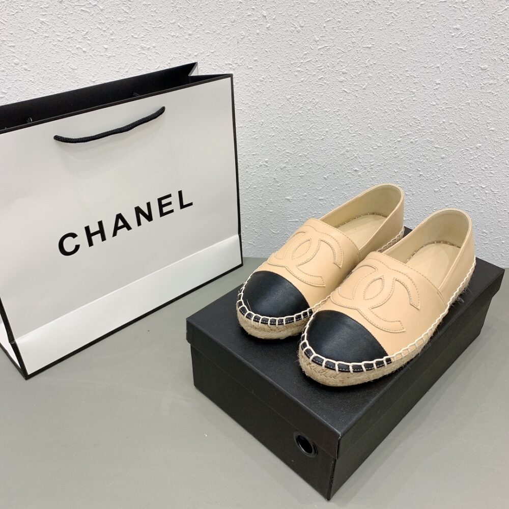 CHANEL CC ESPADRILLES SLIP ON SHEEPSKIN BEIGE BLACK G29762 X01000 C0204 - Image 6