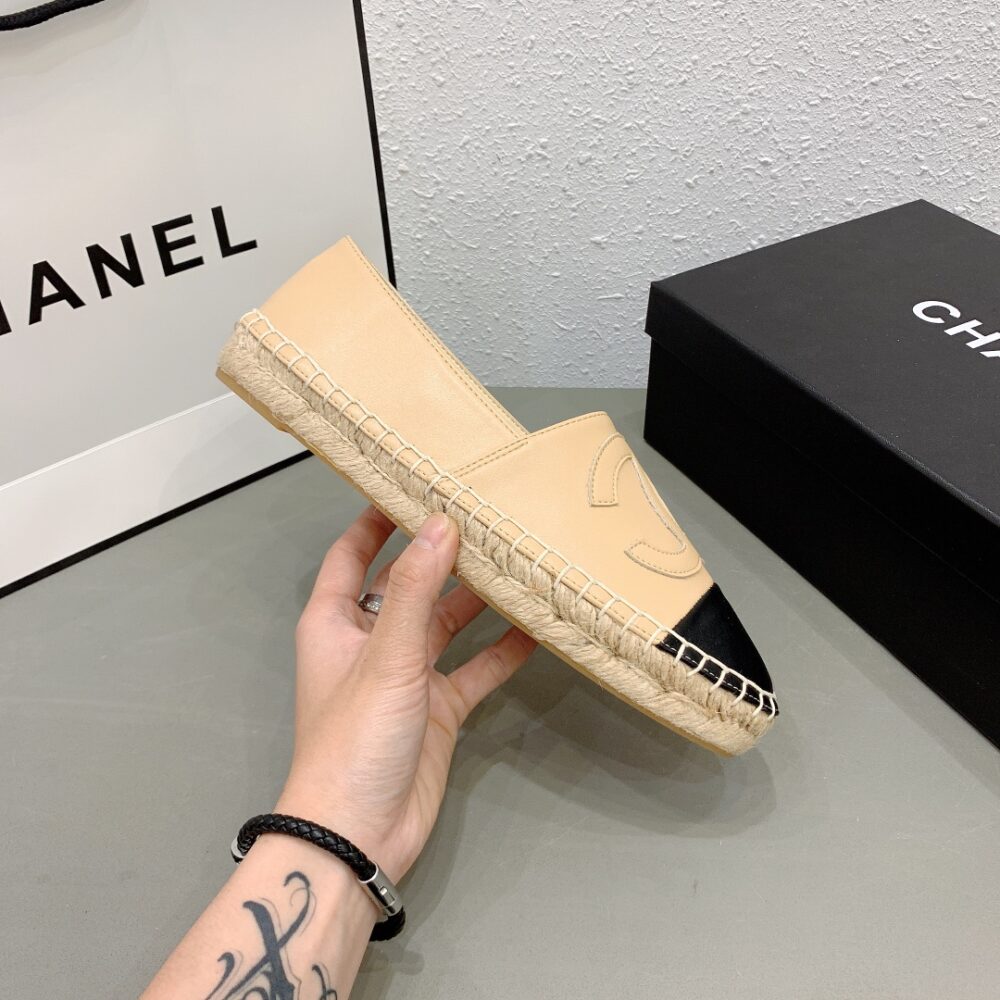 CHANEL CC ESPADRILLES SLIP ON SHEEPSKIN BEIGE BLACK G29762 X01000 C0204 - Image 8