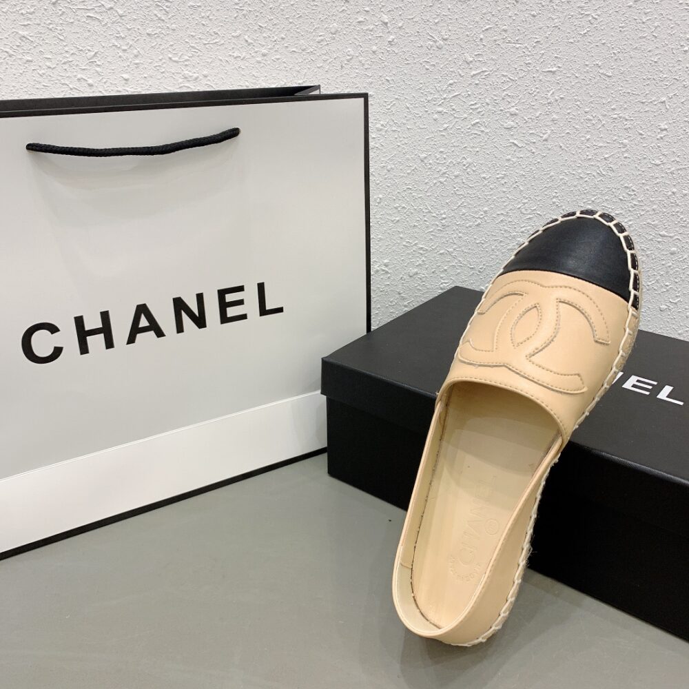 CHANEL CC ESPADRILLES SLIP ON SHEEPSKIN BEIGE BLACK G29762 X01000 C0204 - Image 9