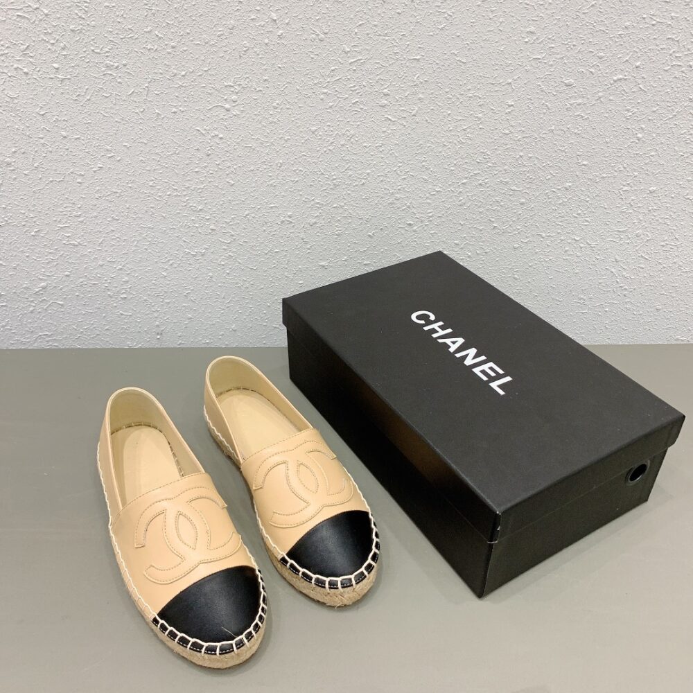 CHANEL CC ESPADRILLES SLIP ON SHEEPSKIN BEIGE BLACK G29762 X01000 C0204 - Image 10