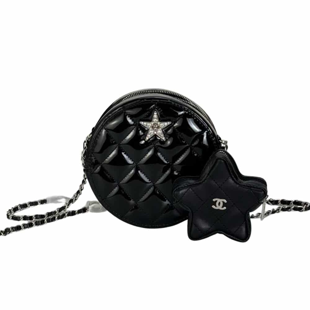 CHANEL ROUND WITH CHARM AND STAR COIN PURSE BLACK 15CM