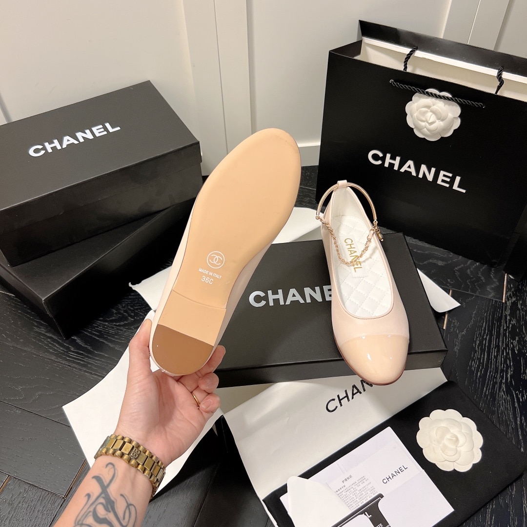 CHANEL INTERLOCKING CC LOGO BALLET FLATS LIGHT PINK - Image 2