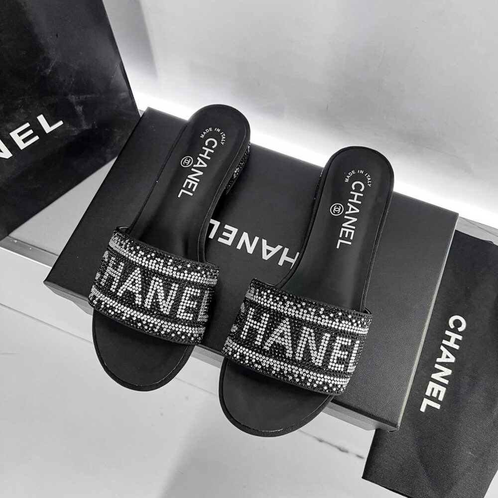 Alternative view of CHANEL 24P BEADED DIAMOND SLIPPERS BLACK