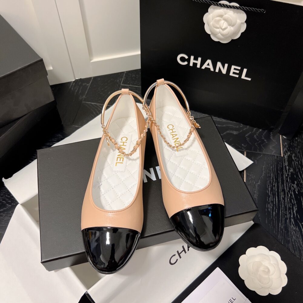 CHANEL INTERLOCKING CC LOGO BALLET FLATS BLACK PINK - Image 4