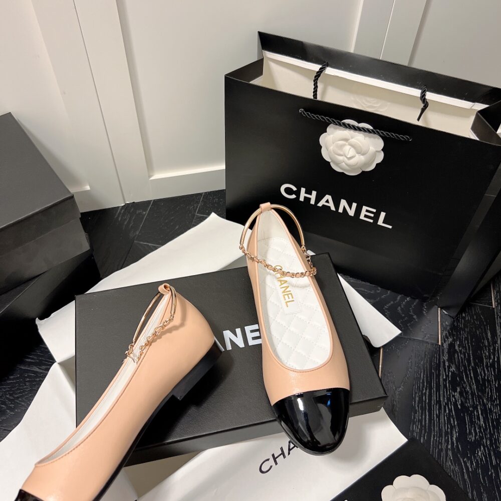 CHANEL INTERLOCKING CC LOGO BALLET FLATS BLACK PINK - Image 7