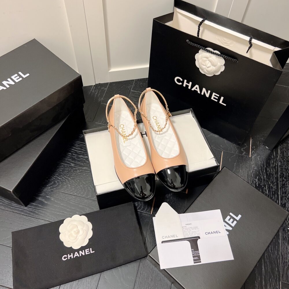CHANEL INTERLOCKING CC LOGO BALLET FLATS BLACK PINK - Image 9