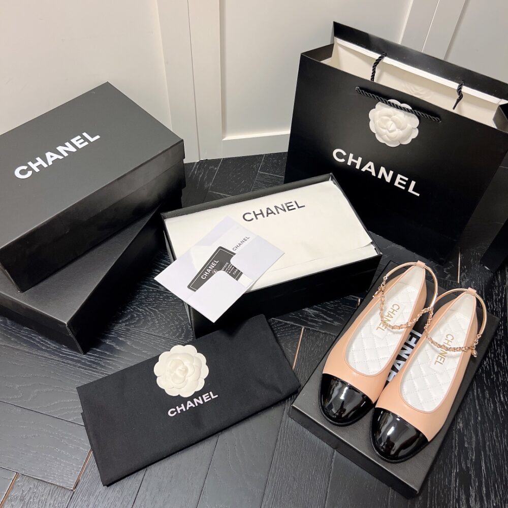 CHANEL INTERLOCKING CC LOGO BALLET FLATS BLACK PINK - Image 10