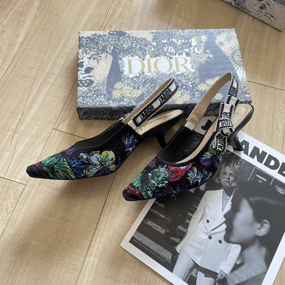 Alternative view of DIOR J'ADIOR SLINGBACK PUMP EMBROIDERED COTTON PURPLE MULTICOLOR KCP866VOY S21V