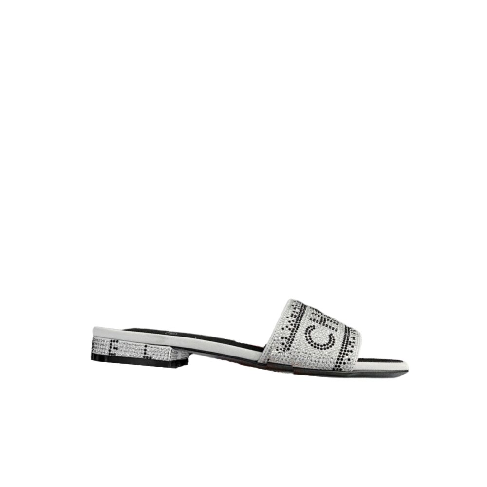 CHANEL 24P BEADED DIAMOND SLIPPERS SILVER