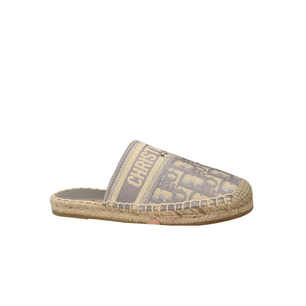 DIOR GRANVILLE OBLIQUE ESPADRILLE COTTON FLATS IN GRAY