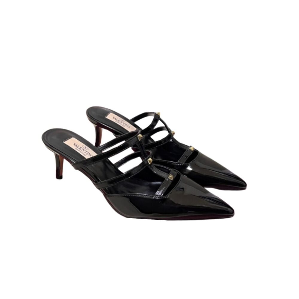 VALENTINO GARAVANI ROCKSTUD WISPY MULE IN CALFSKIN BLACK