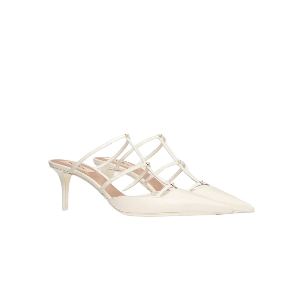 VALENTINO GARAVANI ROCKSTUD WISPY MULE IN CALFSKIN WHITE 4W0S0JB1ACT 098
