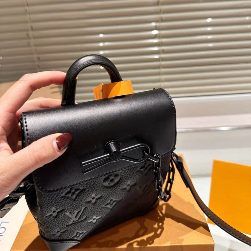 LOUIS VUITTON NANO STEAMER BAG TAURILLON COWHIDE MONOGRAM BLACK 14CM M82772 - Image 4