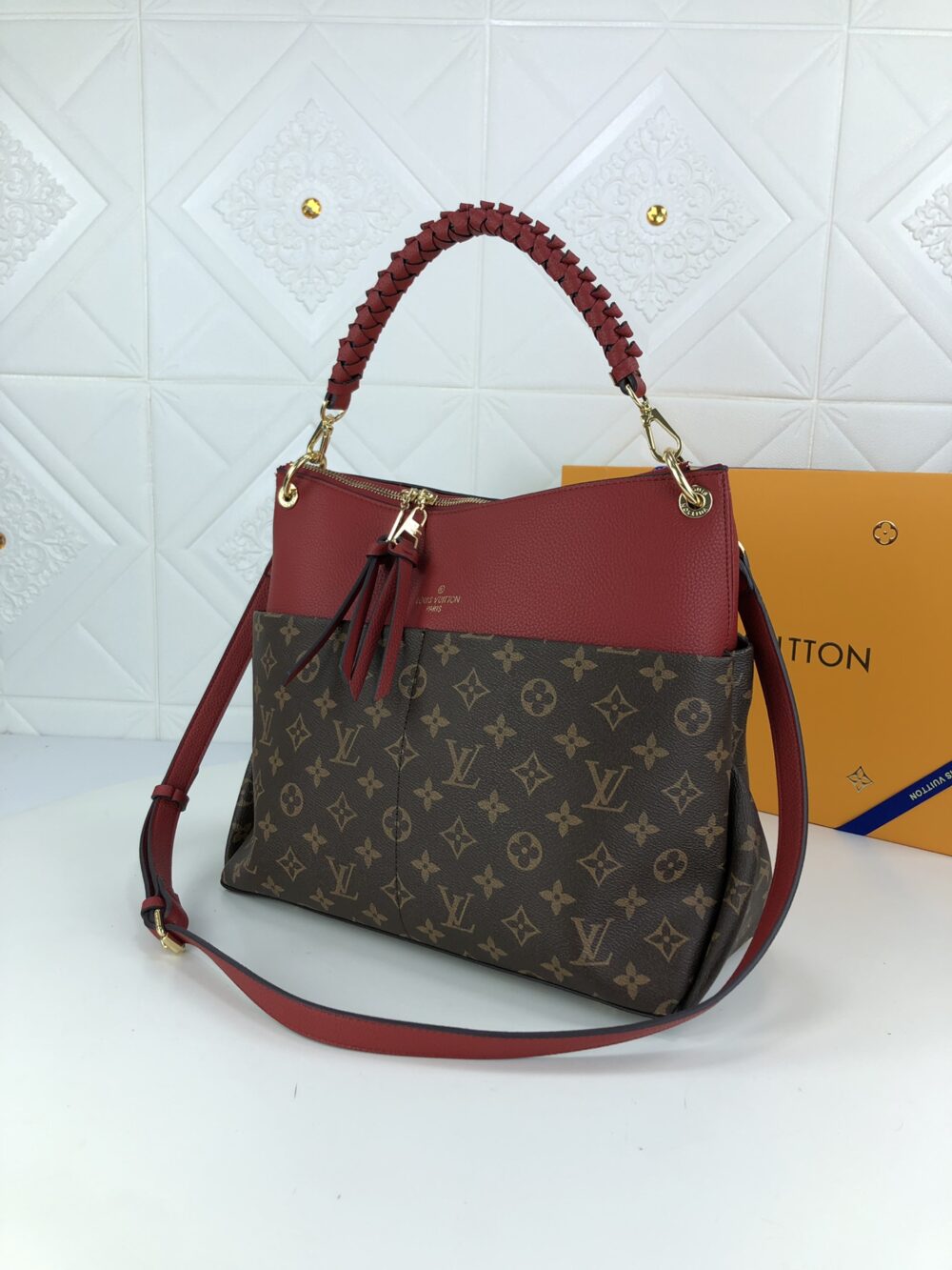 LOUIS VUITTON MAIDA HOBO HANDBAG RED MONOGRAM 33CM - Image 9