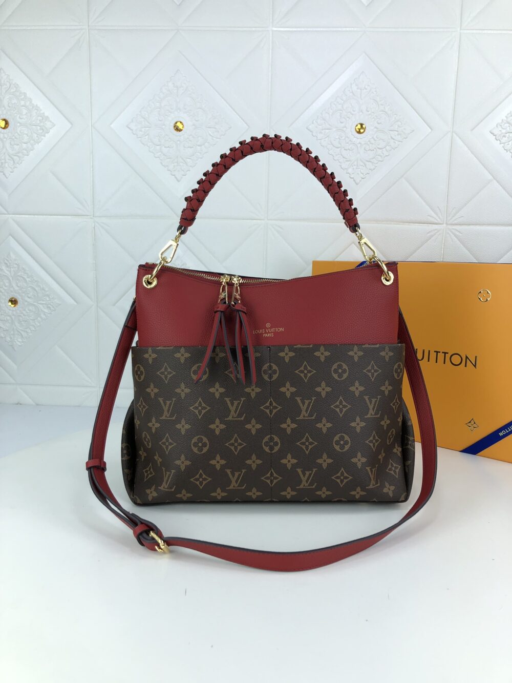 LOUIS VUITTON MAIDA HOBO HANDBAG RED MONOGRAM 33CM - Image 10