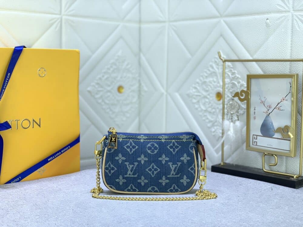 LOUIS VUITTON MINI POCHETTE ACCESSOIRES MONOGRAM DENIM BLUE 10CM M82960 - Image 9