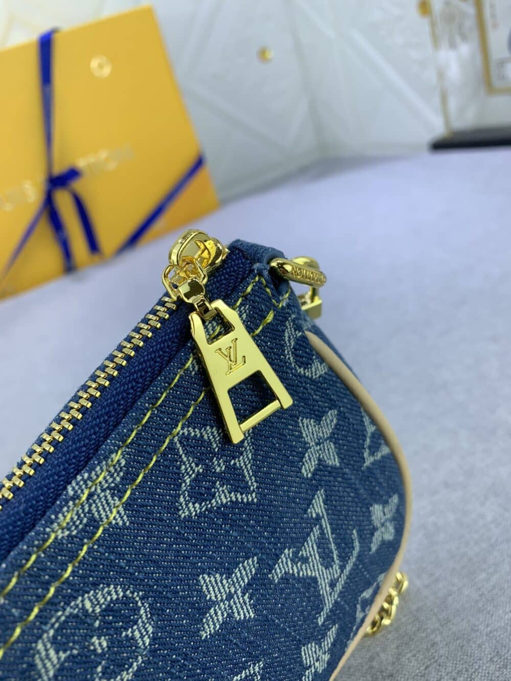LOUIS VUITTON MINI POCHETTE ACCESSOIRES MONOGRAM DENIM BLUE 10CM M82960 - Image 7