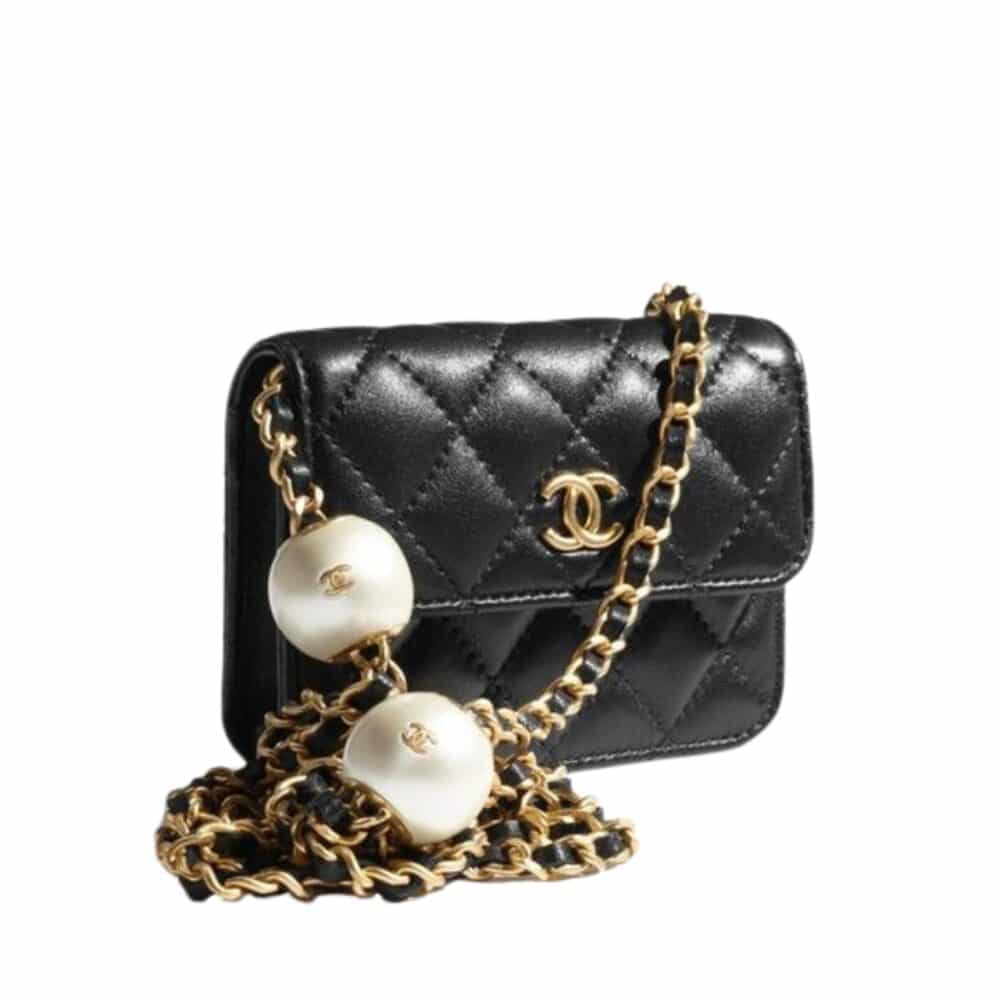 CHANEL CLUTCH WITH STRAP PEARLESCENT BLACK 13CM AP4010 B16719 94305