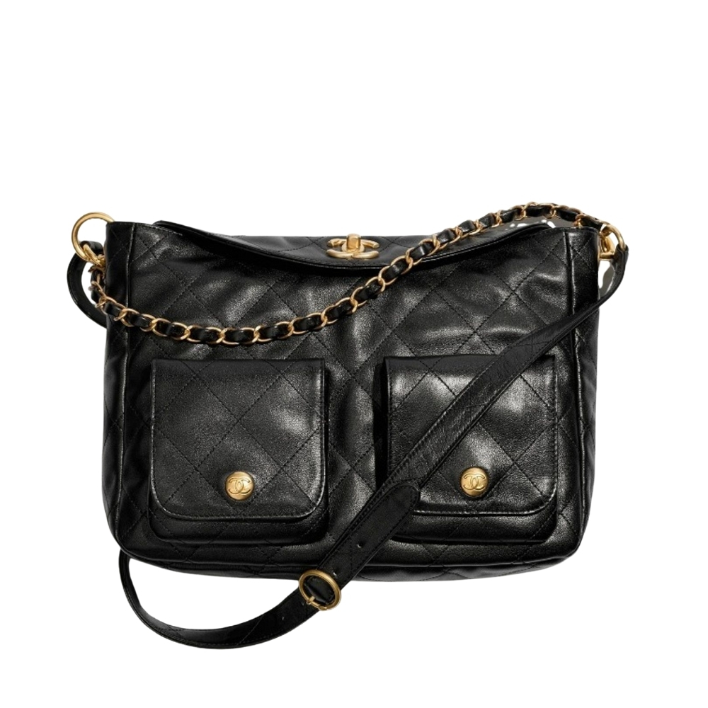 Chanel 24P Large Hobo Bag Glossy Leather Black 25Cm AS4668 B15543 94305
