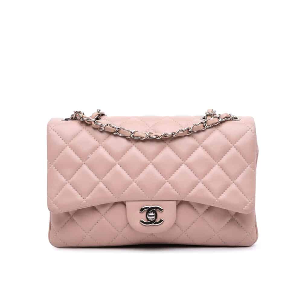 CHANEL CLASSIC DOUBLE FLAP BAG SILVER HARDWARE LIGHT PINK 25CM