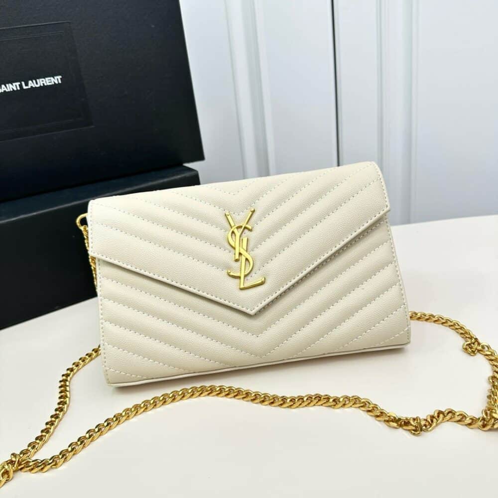 SAINT LAURENT CLASSIC CASSANDRE CHAIN WALLET BAG WHITE 24CM 377828BOW019207 - Image 2