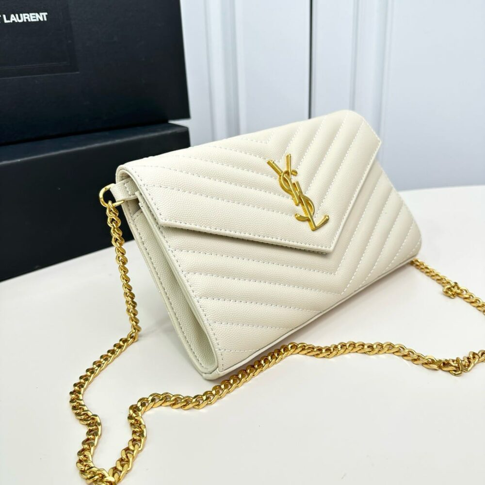 SAINT LAURENT CLASSIC CASSANDRE CHAIN WALLET BAG WHITE 24CM 377828BOW019207 - Image 3