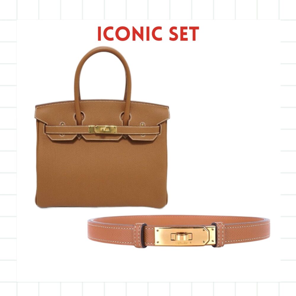 GIFT SET: HERMES BIRKIN 25 BROWN & KELLY 18 BROWN BELT