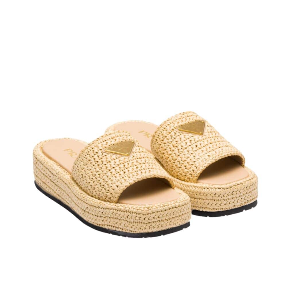 PRADA CROCHET FLATFORM SLIDES NATURAL 1XZ761 2C2T F0018 F 035