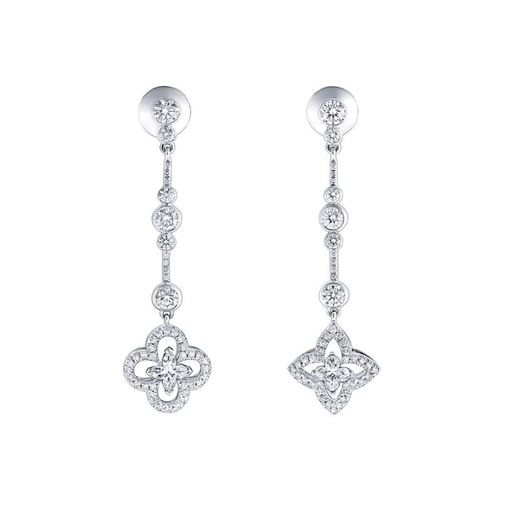 LOUIS VUITTON MONOGRAM FUSION EARRINGS WHITE GOLD Q96149