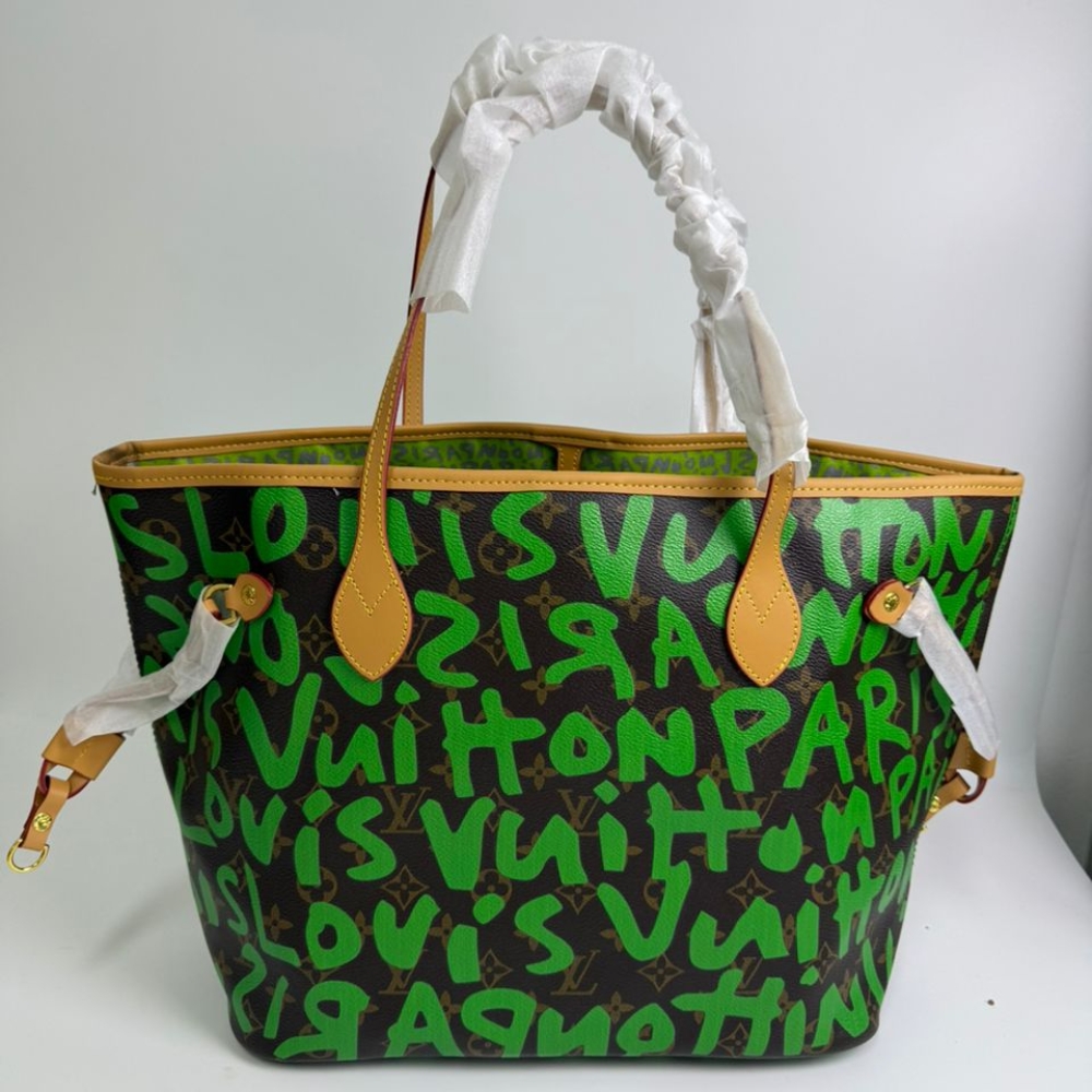 Alternative view of LOUIS VUITTON NEVERFULL MM TOTE BAG MONOGRAM GRAFFITI GREEN 33CM M93703