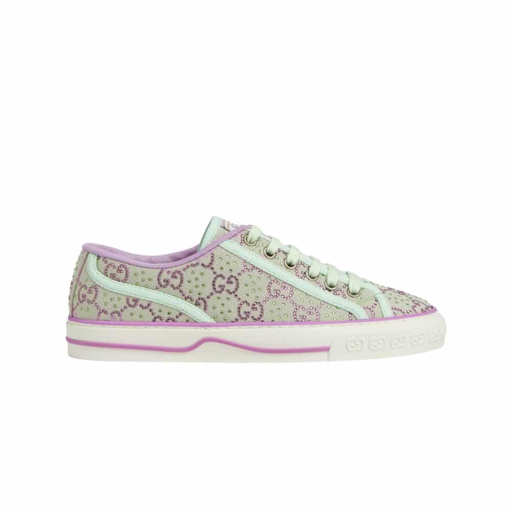 GUCCI TENNIS 1977 SNEAKER GREEN AND LILAC 782359 FABZZ 8641