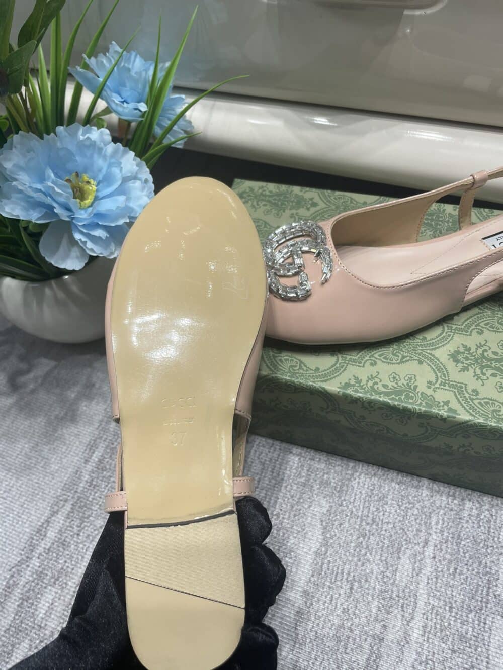 GUCCI WOMEN'S BALLERINA WITH DOUBLE G PALE PINK 762765 BNC00 6705 - Image 9