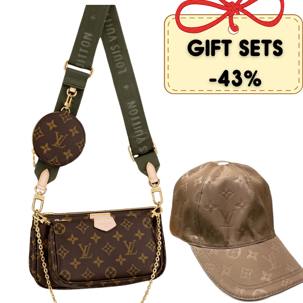 GIFT SET: LOUIS VUITTON KHAKI MULTI POCHETTE &  MONOGRAM BEIGE CAP